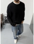 Siyah Şerit Detay Oversize Triko Kazak