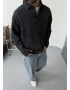 Siyah Gofre Polo Yaka Oversize Sweat