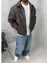 Kahve Premium Oversize Deri Ceket