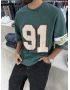 Yeşil 91 İşlemeli Yıkamalı Oversize T-Shirt