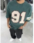 Yeşil 91 İşlemeli Yıkamalı Oversize T-Shirt