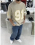 Krem 91 İşlemeli Yıkamalı Oversize T-Shirt