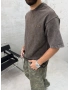 Kahve Yıkamalı 33 İşlemeli Oversize T-Shirt