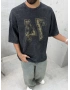 Siyah 74 Baskılı Yıkamalı Oversize T-Shirt
