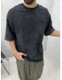 Siyah Yıkamalı 33 İşlemeli Oversize T-Shirt