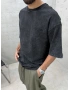 Siyah Yıkamalı 33 İşlemeli Oversize T-Shirt