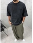 Siyah Yıkamalı 33 İşlemeli Oversize T-Shirt