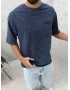 Lacivert Yıkamalı 33 İşlemeli Oversize T-Shirt