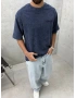 Lacivert Yıkamalı 33 İşlemeli Oversize T-Shirt