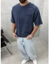 Lacivert Yıkamalı 33 İşlemeli Oversize T-Shirt