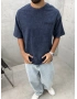 Lacivert Yıkamalı 33 İşlemeli Oversize T-Shirt