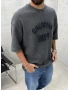 Antrasit Yıkamalı Denim Kabartmalı Oversize T-Shirt