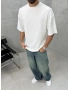 Beyaz Modal Yırtmaçlı Oversize T-Shirt