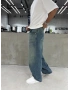 Yeşil Eskitme Denim Süper Baggy