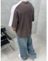 Kahve 9 İşlemeli Yıkamalı Oversize T-Shirt