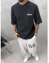 Siyah Baskılı Yıkamalı Oversize T-Shirt