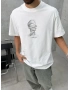 Beyaz Baskılı Oversize T-Shirt