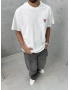 Beyaz Süper Minimal Baskılı Oversize T-Shirt
