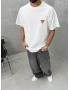 Beyaz Süper Minimal Baskılı Oversize T-Shirt