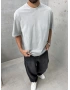 Gri Basic Yıkamalı Oversize T-Shirt