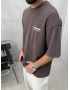 Kahve Baskılı Yıkamalı Oversize T-Shirt