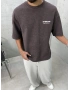 Kahve Baskılı Yıkamalı Oversize T-Shirt