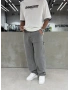 Gri Yıkamalı Dikiş Detay Baggy Jean