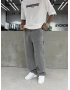 Gri Yıkamalı Dikiş Detay Baggy Jean