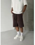 Kahverengi Yıkamalı Bol Kalıp Şort