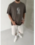 Kahverengi Baskılı Oversize T-shirt