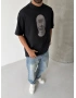 Siyah Mumya Baskılı Oversize T-shirt