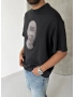 Siyah Mumya Baskılı Oversize T-shirt