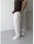 Krem Premium Pileli Bol Kalıp Kumaş Baggy