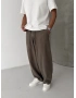Kahve Yıkamalı Pileli Süper Baggy