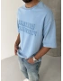 Mavi Yıkamalı Kabartmalı Oversize T-shirt