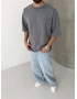 Gri Yıkamalı 33 İşlemeli Oversize T-Shirt