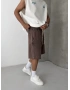 Kahve Yıkamalı Bol Kalıp Şort