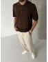 Kahve Polo Yaka İnce Triko T-shirt