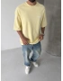 Sarı Baskılı Yıkamalı Oversize T-shirt