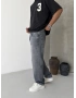 Gri Premium Yıkamalı Baggy Jean