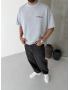 Gri Melange Boxy Fit İşlemeli T-shirt