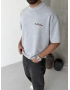 Gri Melange Boxy Fit İşlemeli T-shirt