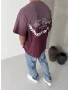 Bordo Yıkamalı Baskılı Oversize T-shirt