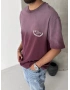 Bordo Yıkamalı Baskılı Oversize T-shirt