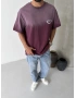 Bordo Yıkamalı Baskılı Oversize T-shirt