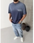 Lacivert Yıkamalı Baskılı Oversize T-shirt