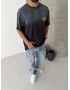 Siyah Yıkamalı Baskılı Oversize T-shirt