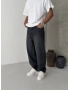 Siyah Eskitme Nakış Bol Kalıp Baggy Jean