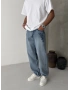 Mavi Eskitme Nakış Bol Kalıp Baggy Jean