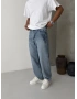Mavi Eskitme Nakış Bol Kalıp Baggy Jean